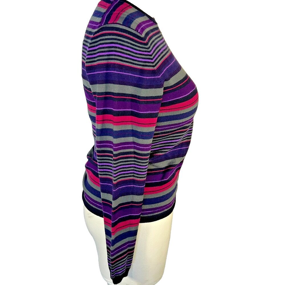 ETRO Sweater Womens Fits Like L Dark Striped Wool Crew Neck Made in Italy - Picture 6 of 16